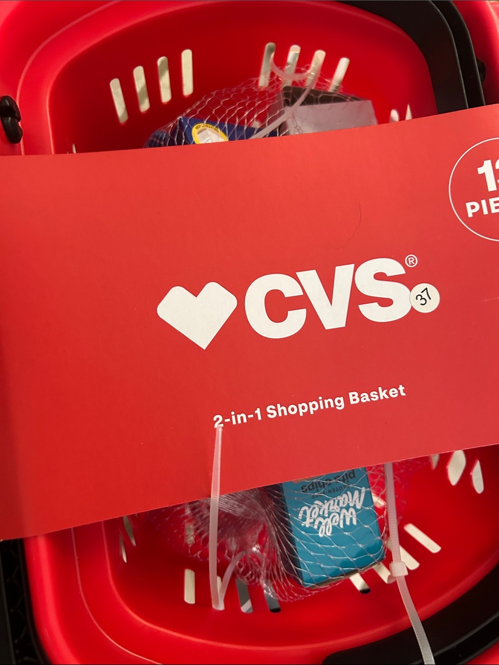 CVS Kids 2-in-1 Red Shopping Basket Toy with Extendable Handle - Picture 2 of 4